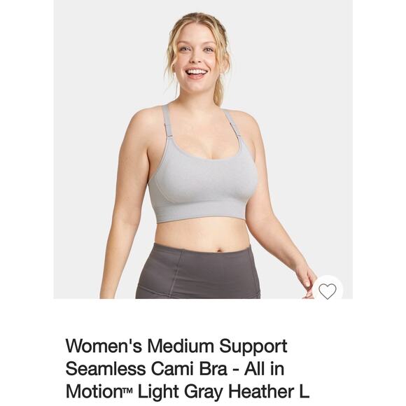 All in Motion Size L Seamless Medium Support Sports Bra Light Heather Grey New - Picture 2 of 7